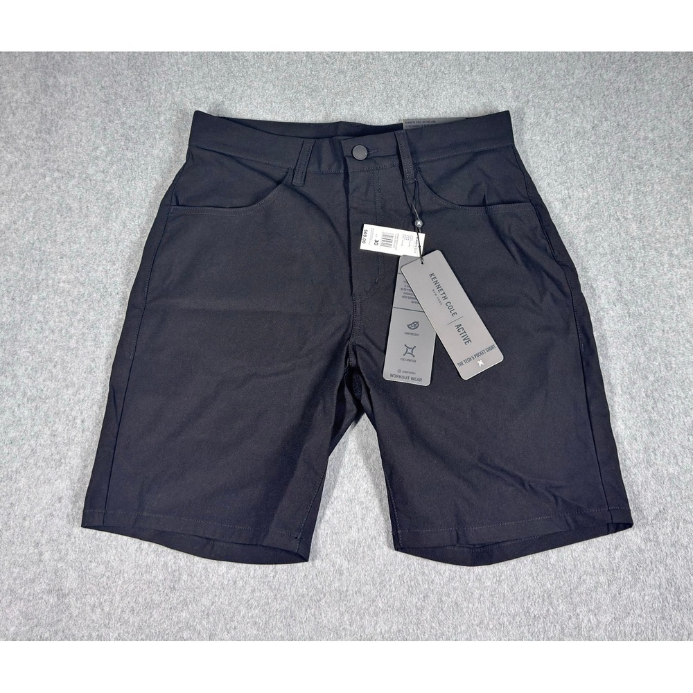 NEW Kenneth Cole Active Shorts Mens‎ 30 Black Slim Tech Shorts Stretch 8" NWT